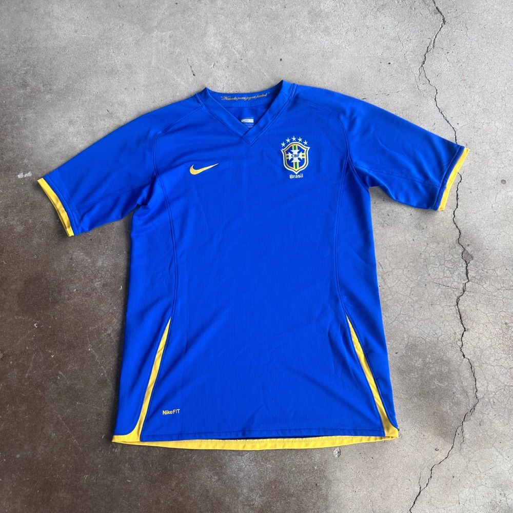 Nike Soccer Jersey Mens Small Blue Excellent Brasil CBF NikeFIT Training Shirt